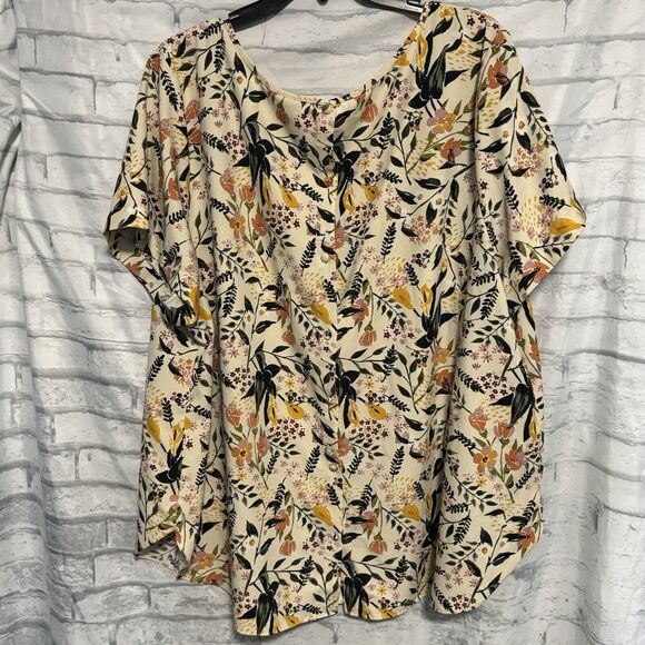 Ava & Viv Blouse Womens 3X Top Beige Green Gold Floral Button Back Autumn - Picture 7 of 14